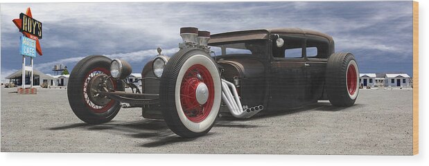 Transportation Wood Print featuring the photograph Rat Rod on Route 66 Panoramic by Mike McGlothlen