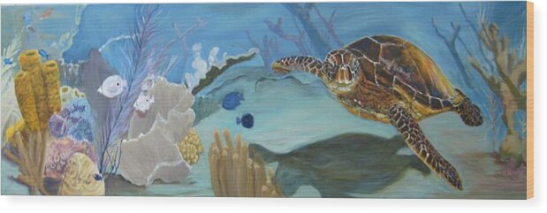 Coral Reef Wood Print featuring the painting Shadow on the Reef by Linda Kegley