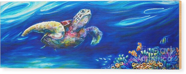 Turtle Wood Print featuring the painting Turtle Reef by Deb Broughton