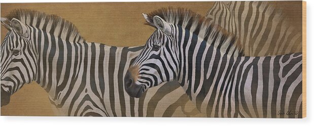 Zebra Wood Print featuring the digital art Zebra Trio by Aaron Blaise