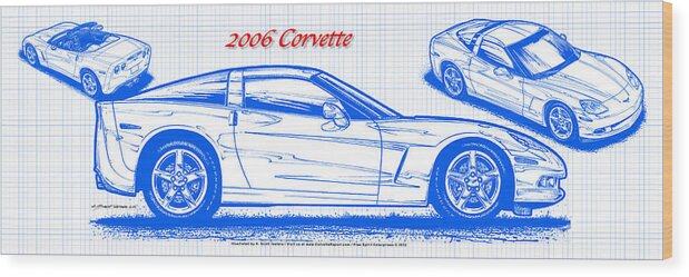 2006 Corvette Wood Print featuring the digital art 2006 Corvette Blueprint Series #1 by K Scott Teeters