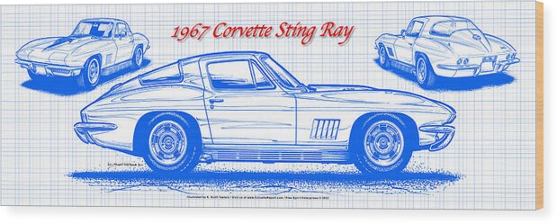 1967 Corvette Wood Print featuring the digital art 1967 Corvette Sting Ray Coupe Blueprint by K Scott Teeters