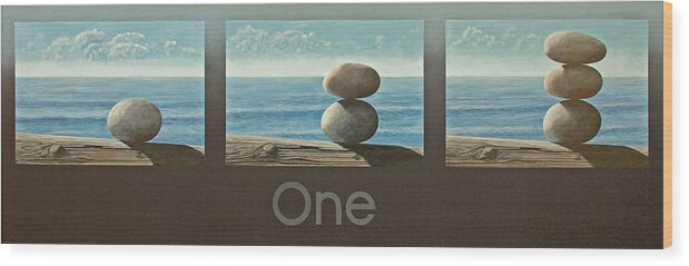 One Stones Sea Beach Stone Unity Wood Print featuring the painting One by Laurie Stewart
