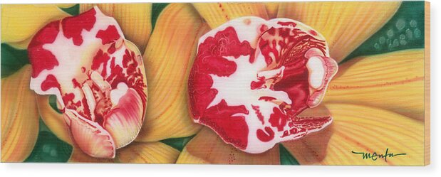 Flowers/orchids/yellow/white/red/ Wood Print featuring the painting Red White And Yellow by Dan Menta