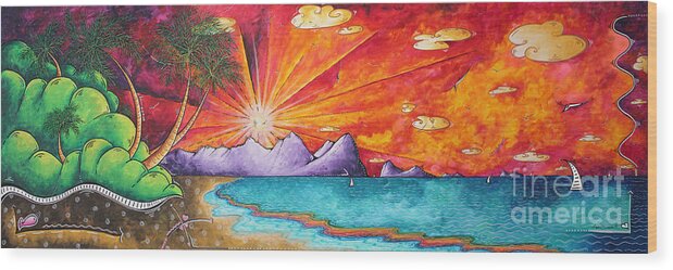 Tropical Wood Print featuring the painting Bold Colorful Tropical Sunset Art Original Beach Painting by Megan Duncanson by Megan Aroon