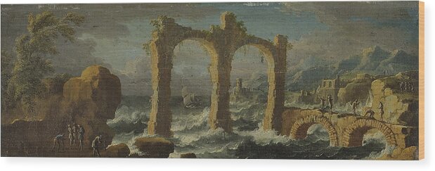Leonardo Coccorante Napoli 1680 � 1750 Wood Print featuring the painting Capriccio with a storm on the sea by MotionAge Designs