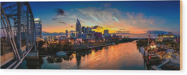 At&t Wood Print featuring the photograph Nashville skyline panorama #1 by Brett Engle