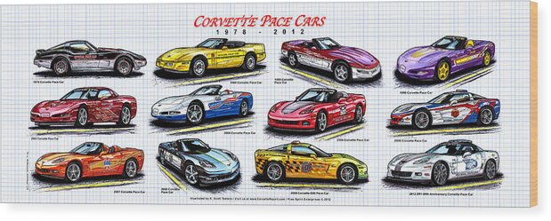 1978 Corvette Pace Car Wood Print featuring the digital art 1978 - 2012 Indy 500 Pace Car Corvettes by K Scott Teeters
