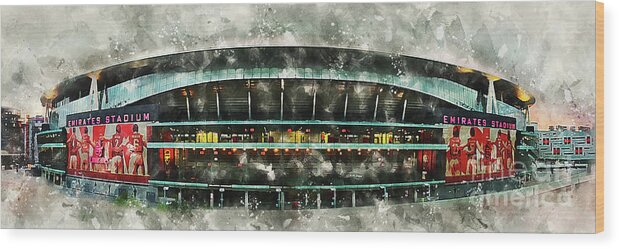 The Emirates Stadium Wood Print featuring the digital art The Emirates Stadium by Airpower Art