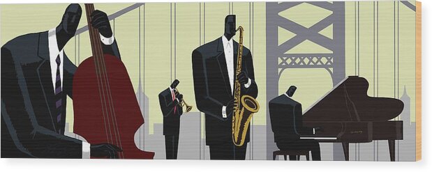 Music Wood Print featuring the painting City Bridge Quartet by Darryl Daniels