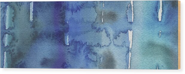 Blue Wood Print featuring the painting Blue Abstract Cool Waters III by Irina Sztukowski