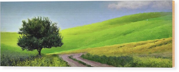 Impressive Natural Landscape Wood Print featuring the painting Bucolic Paradise - 14 by AM FineArtPrints
