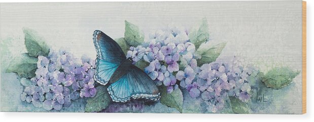 Hydrangea Wood Print featuring the painting Butterfly on the Hydrangea by Lael Rutherford