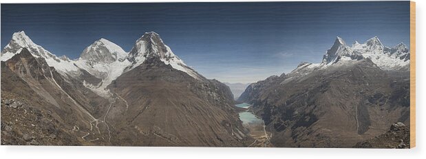 00498192 Wood Print featuring the photograph Chopicalqui And Huandoy Mountain Peaks by Colin Monteath