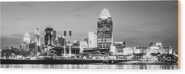 2012 Wood Print featuring the photograph Cincinnati Skyline Black and White Panorama Photo by Paul Velgos