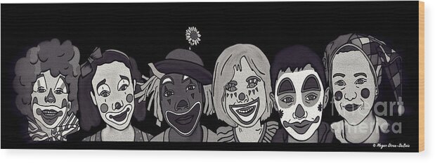 Clown Wood Print featuring the digital art Clown Alley Black Lavender by Megan Dirsa-DuBois
