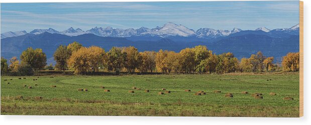 Farms Wood Print featuring the photograph Colorado Rocky Mountain Autumn Hay Harvest Panorama by James BO Insogna