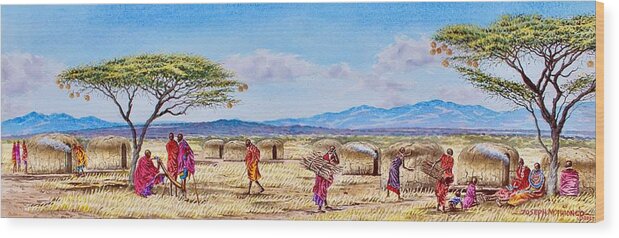 Africa Wood Print featuring the painting Daily Life by Joseph Thiongo