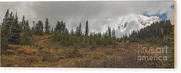  Wood Print featuring the photograph Mt. Rainier - Head in the Clouds by Chuck Flewelling