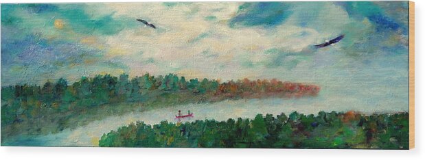 Canoeing On The Big Canadian Lakes Wood Print featuring the painting Exploring Our Lake by Naomi Gerrard