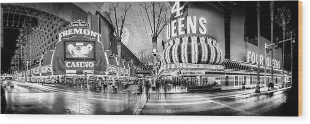 Fremont Street Experience Wood Print featuring the photograph Fremont Street Experience BW by Az Jackson