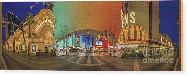 Fremont Street Wood Print featuring the photograph Fremont Street Experience Panorama 3 to 1 Aspect Ratio by Aloha Art