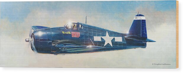 Aviation Wood Print featuring the painting Grumman F6F-5 Hellcat by Douglas Castleman