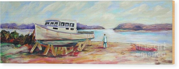 Boat Wood Print featuring the painting Lovie by Patricia Piffath