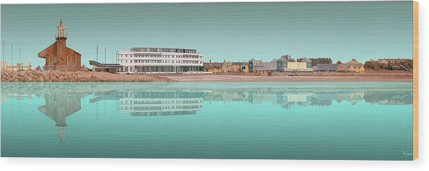 Morecambe Wood Print featuring the digital art Morecambe West End 1 - Aqua by Joe Tamassy