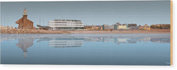 Morecambe Wood Print featuring the digital art Morecambe West End 1 - Blue by Joe Tamassy