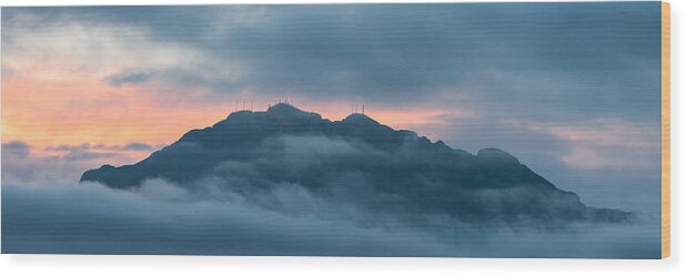 El Paso Wood Print featuring the photograph Mount Franklin Stormy Winter Sunset Pano by SR Green