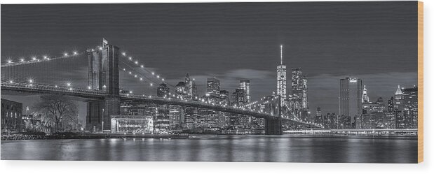 Architecture Wood Print featuring the photograph New York Skyline - Brooklyn Bridge Panorama - 4 by Christian Tuk