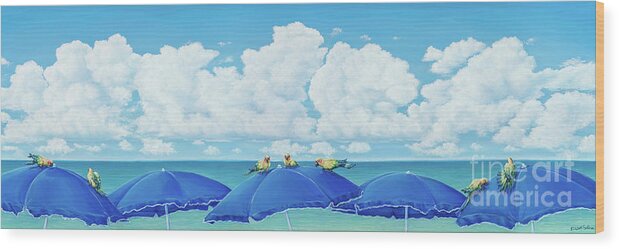 Beach Umbrellas Wood Print featuring the painting Not So Shady Characters by Elisabeth Sullivan