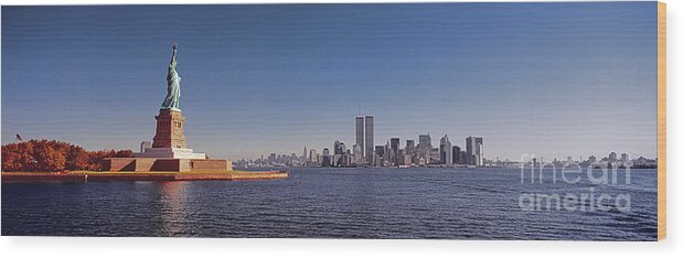 New Wood Print featuring the photograph New, York, City, skyline, twin, towers, statue of liberty by Tom Jelen