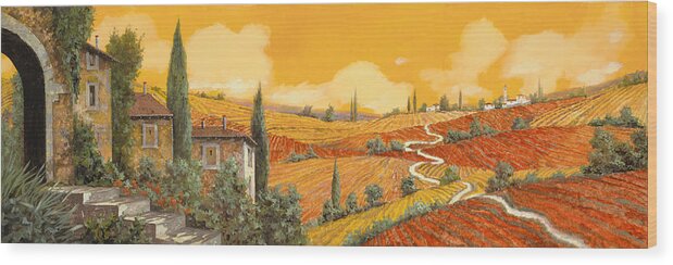Tuscany Wood Print featuring the painting la terra di Siena by Guido Borelli