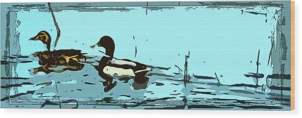 Mallards Wood Print featuring the digital art Two Get Her by Mindy Newman