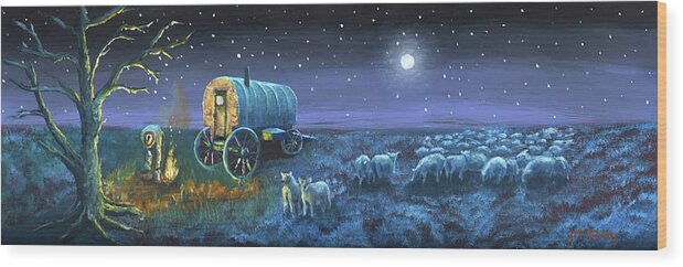 Cowboy Wood Print featuring the painting Late Night at the Office by Jerry McElroy