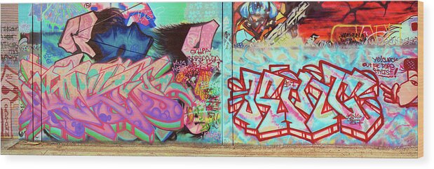 Graffiti Art Wood Print featuring the photograph Urban Graffiti Art Panorama1, North 11th Street, San Jose 1990 by Kathy Anselmo