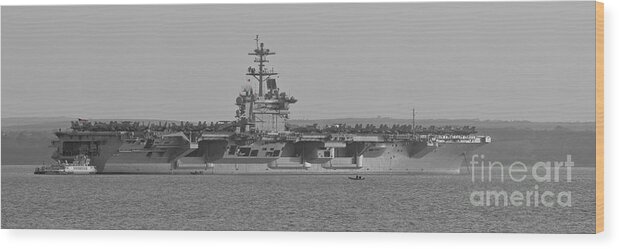 Uss Theodore Roosevelt Wood Print featuring the photograph USS Theodore Roosevelt in the Solent by Terri Waters