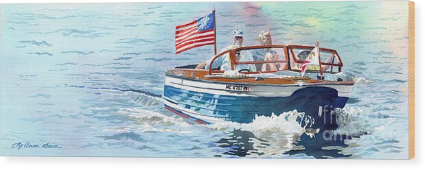 Wooden Boats Wood Print featuring the painting Wooden Boat Blues by LeAnne Sowa