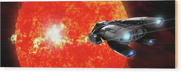 Astronomy Wood Print featuring the photograph A Spaceship Explores A New Red Star by Marc Ward