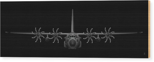 C-130 Wood Print featuring the digital art Black Chrome Herk - NP-2000 Edition by Michael Brooks