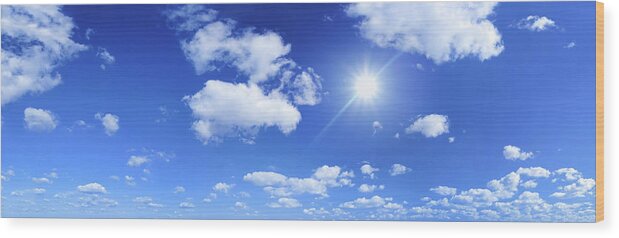Scenics Wood Print featuring the photograph Blue Sky And Sun - Panorama by Konradlew