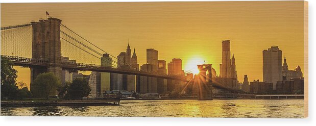Tranquility Wood Print featuring the photograph Brooklyn Bridge Sunset by M Bilton