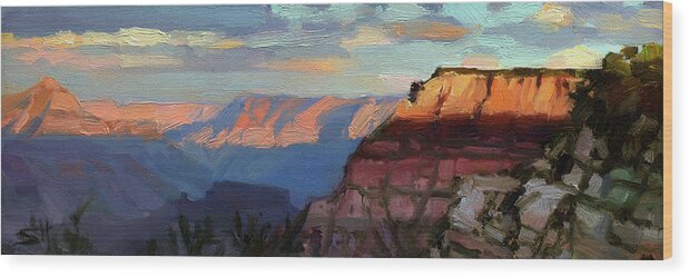 Southwest Wood Print featuring the painting Evening Light at the Grand Canyon by Steve Henderson