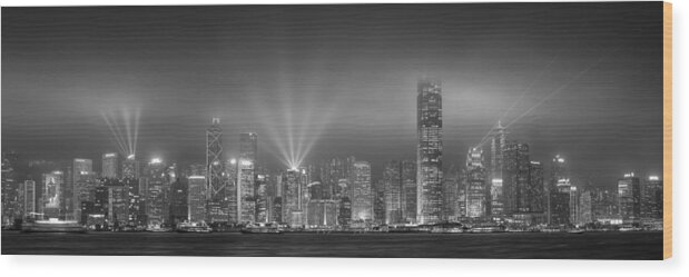 Landscape Wood Print featuring the photograph Hong Kong Monochrome by Daniel Murphy
