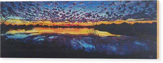 Sunset Wood Print featuring the painting Josey Lake at Sunset by Allison Fox