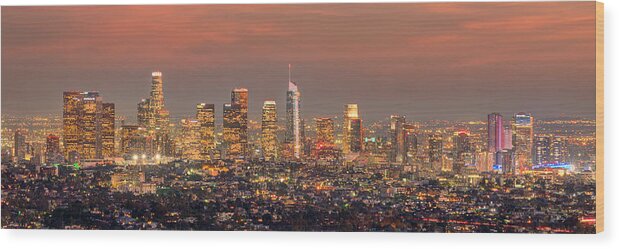 Los Angeles Skyline Wood Print featuring the photograph Los Angeles Skyline at Dusk Sunset by Jon Holiday