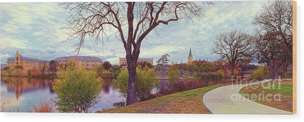 San Antonio Wood Print featuring the photograph Vintage Panorama of Elmenderf Lake and Our Lady of the Lake University - San Antonio Texas by Silvio Ligutti