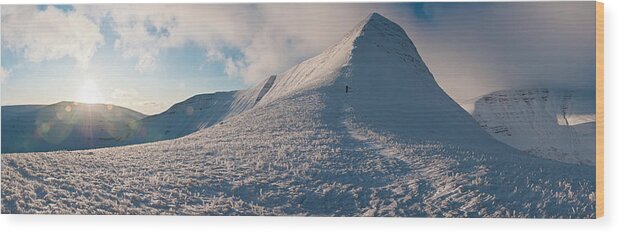 Scenics Wood Print featuring the photograph Wales Winter Snow Mountain Sunburst by Fotovoyager